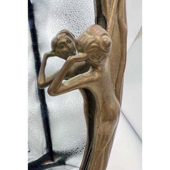 Vintage Art Nouveau Free Standing Brass Vanity Mirror Woman Floral Design 10.5"H - Picture 5 of 9